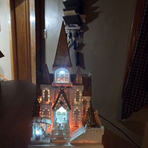 Cracker Barrel Fiber Optic Church with Gold and White Highlights